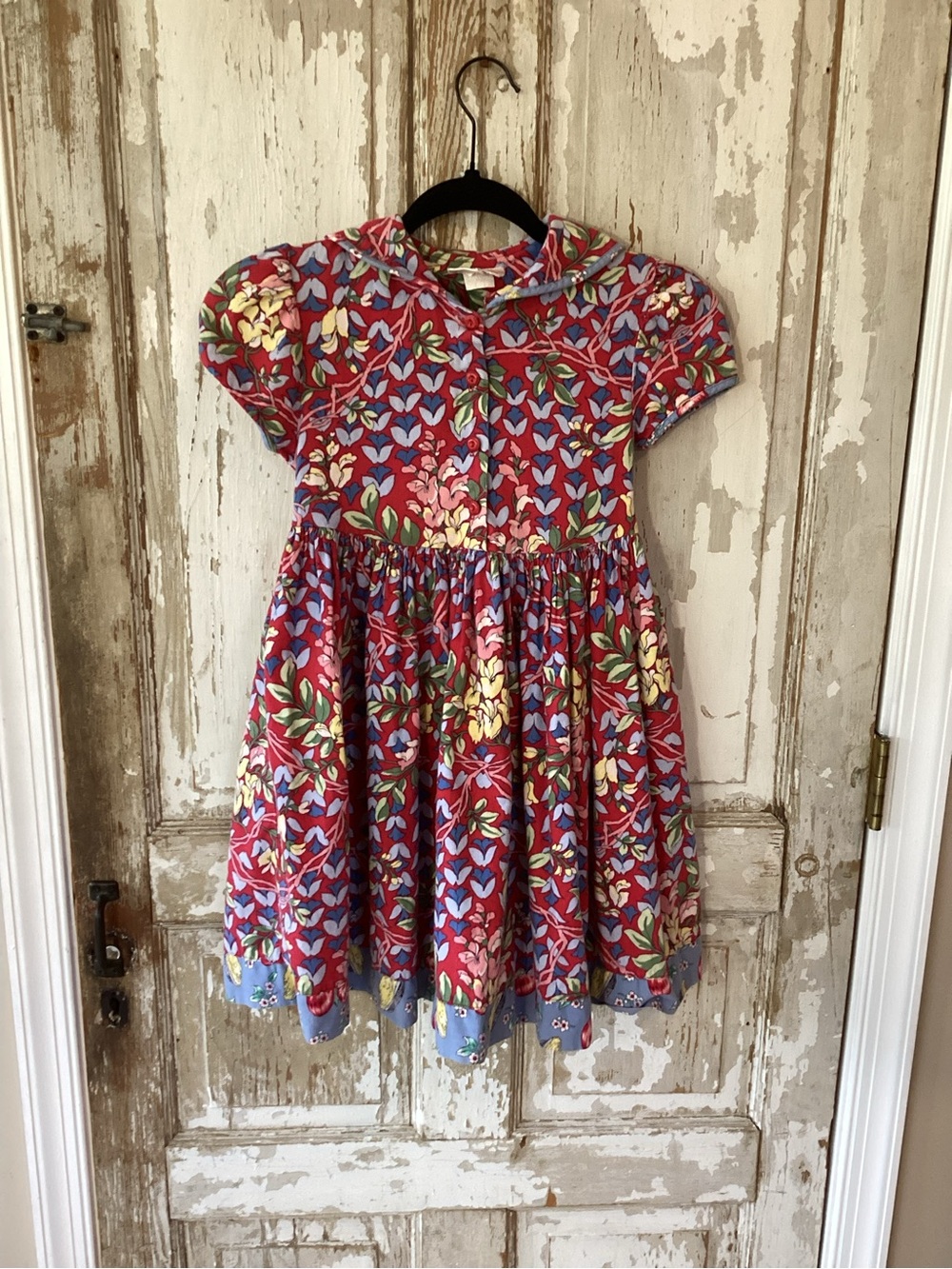 Girls Floral Red Puff Sleeve Dress by Mousefeathers Vintage - size 6